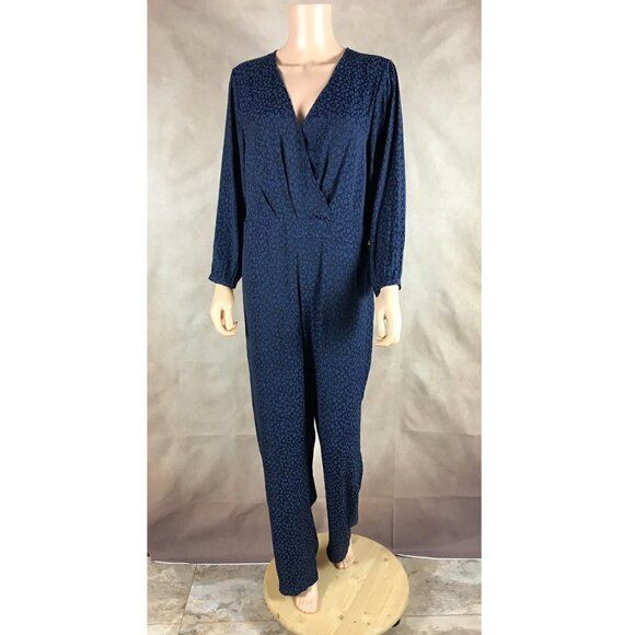 1.STATE Women's Blue Silky Sheen Surplice V-neck Leopard Print Jumpsuit NWD 12 - Picture 2 of 9